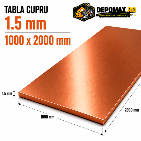 Tabla cupru 1.5mm – 1000 x 2000 mm – EN Cu-DHP